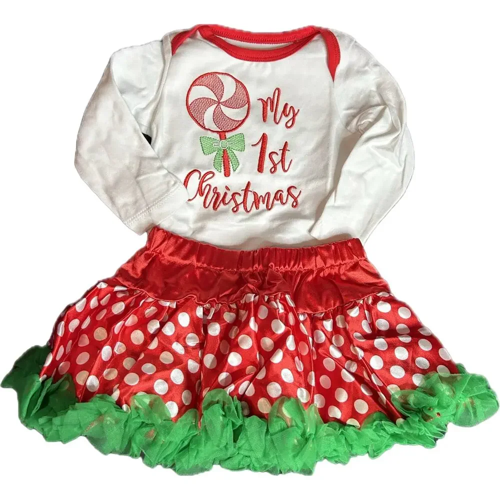 ♡ New Baby Christmas Outfit Top, Tutu, & Headband Set 3-6 M